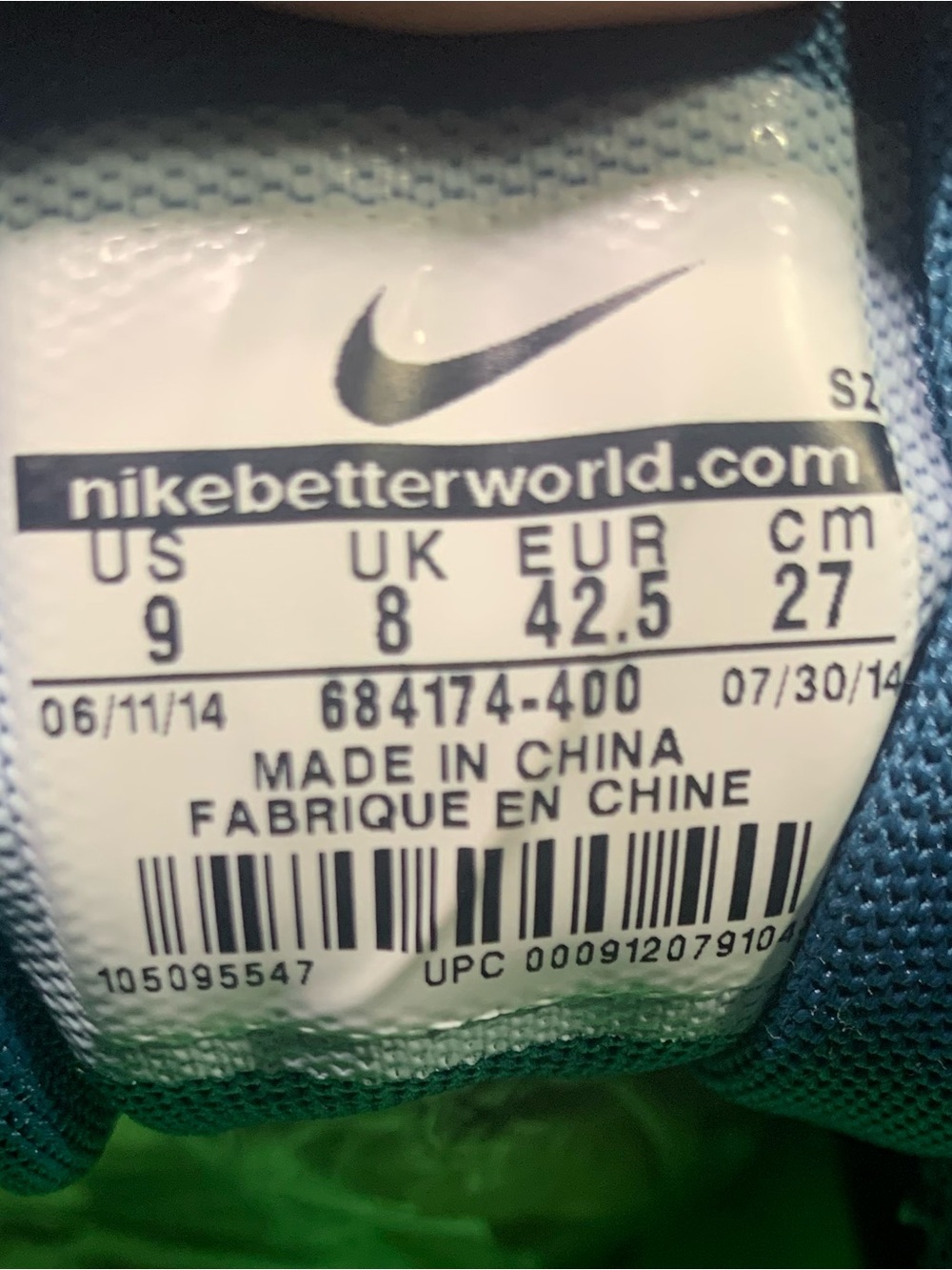Nike Air Max 1, Men’s Blue Green Floral Print Sneakers Shoe Size- 9 ( Rare ) - Picture 9 of 9